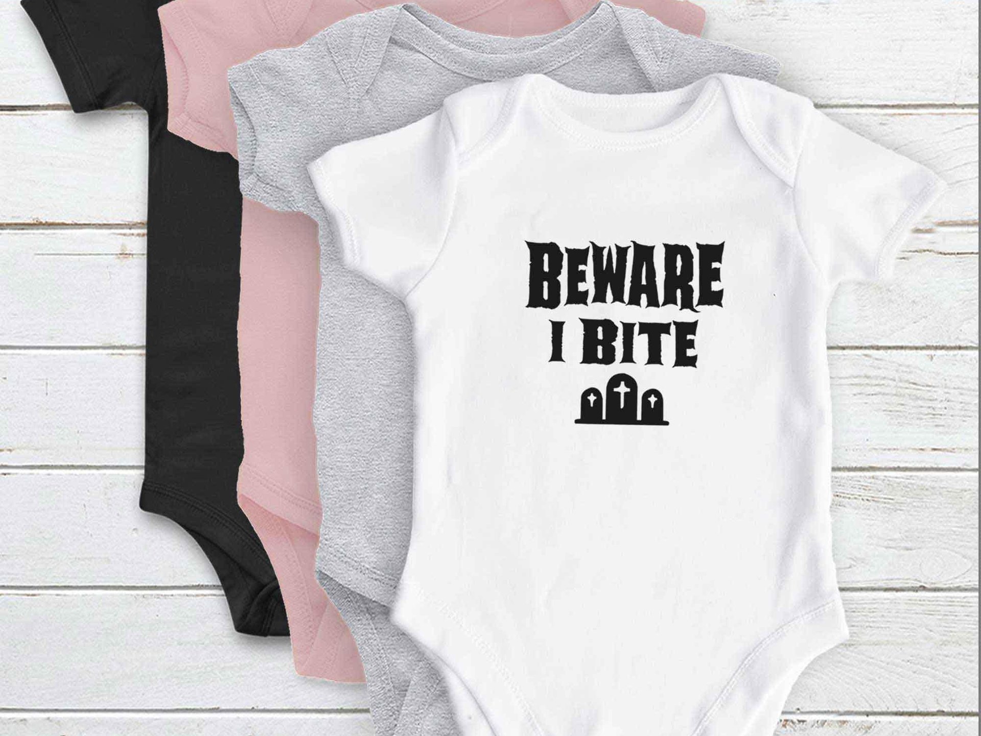 Halloween Baby Bodysuit, Beware I Bite Funny Vampire, Zombie, Graveyard Outfit
