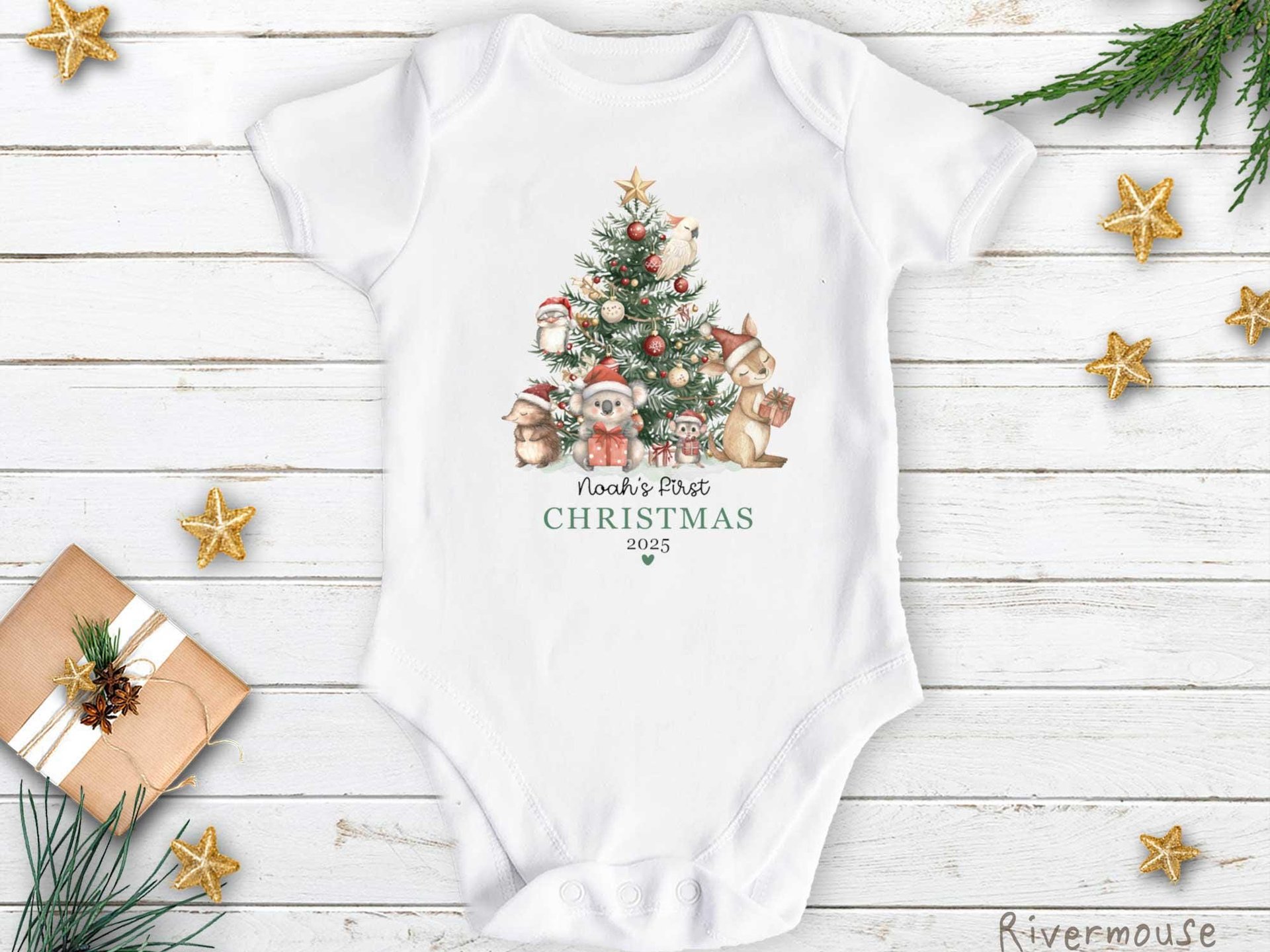 Aussie Animals First Christmas Personalised Baby Bodysuit