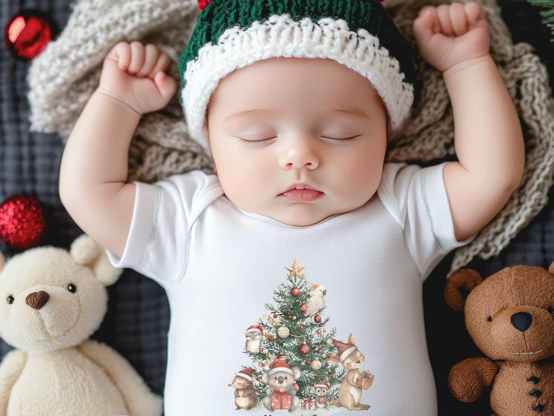 Aussie Animals First Christmas Personalised Baby Bodysuit