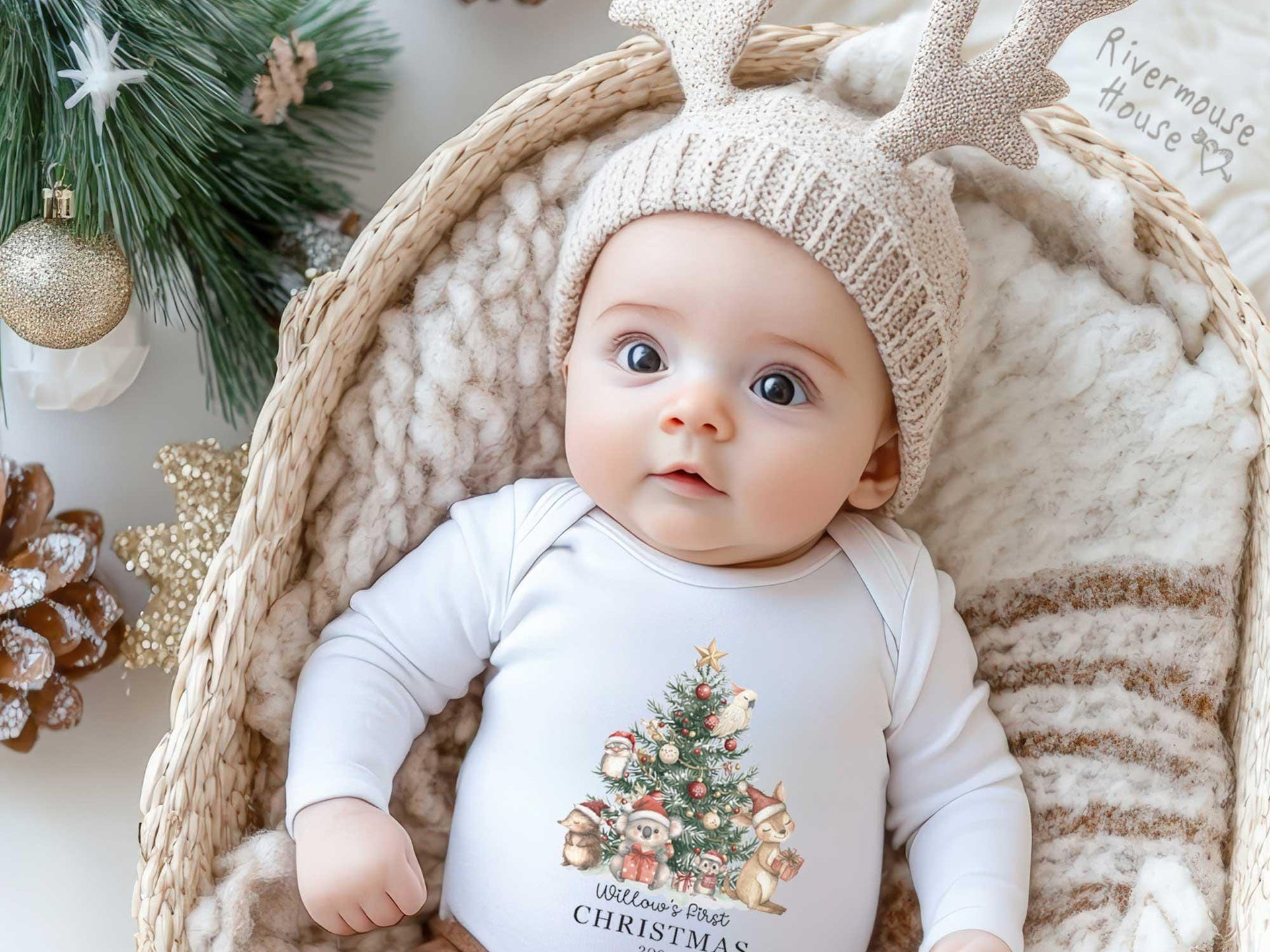 Aussie Animals First Christmas Personalised Baby Bodysuit