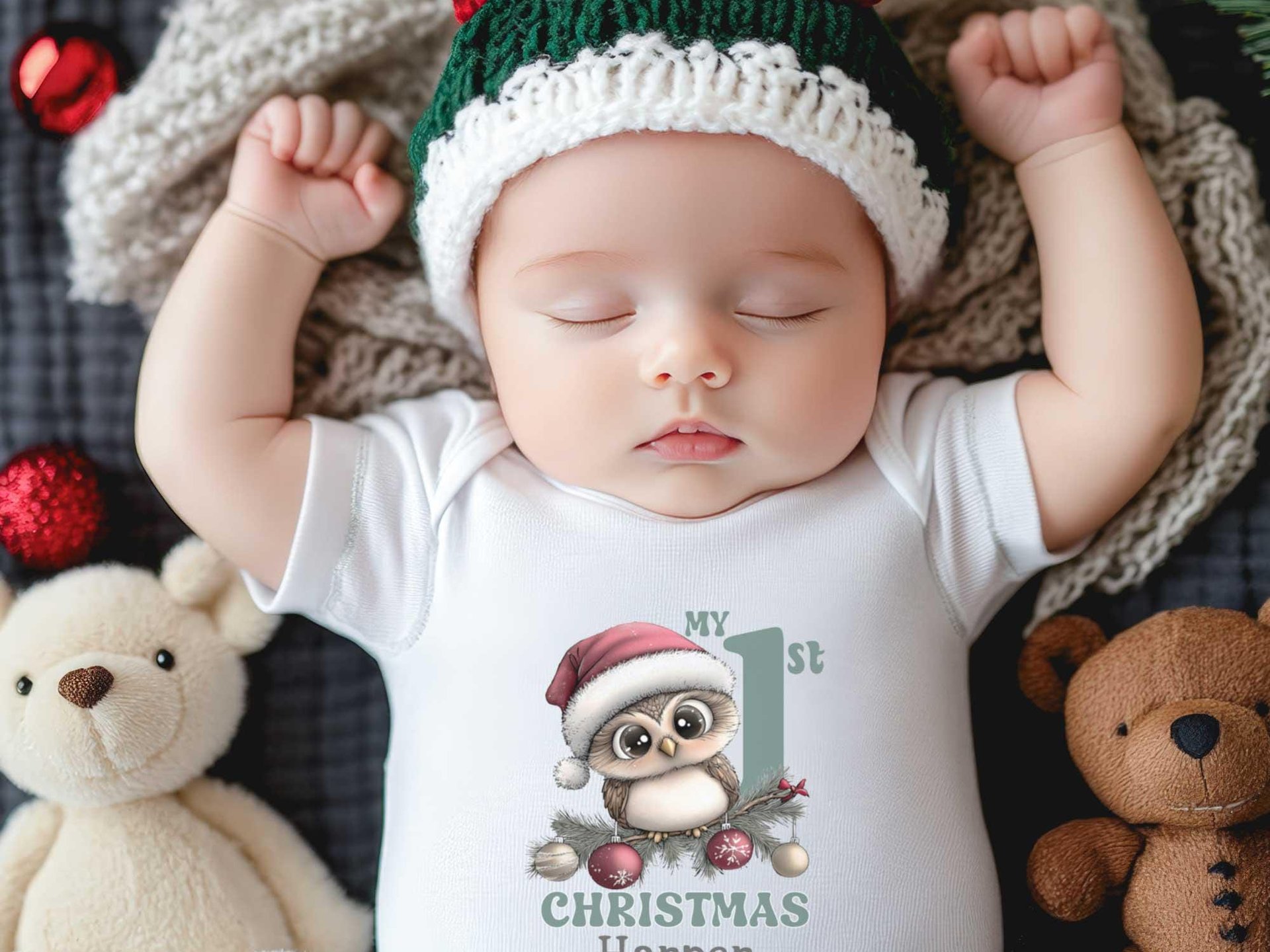 Baby Owl Personalised 1st Christmas Bodysuit, Custom Name Outfit