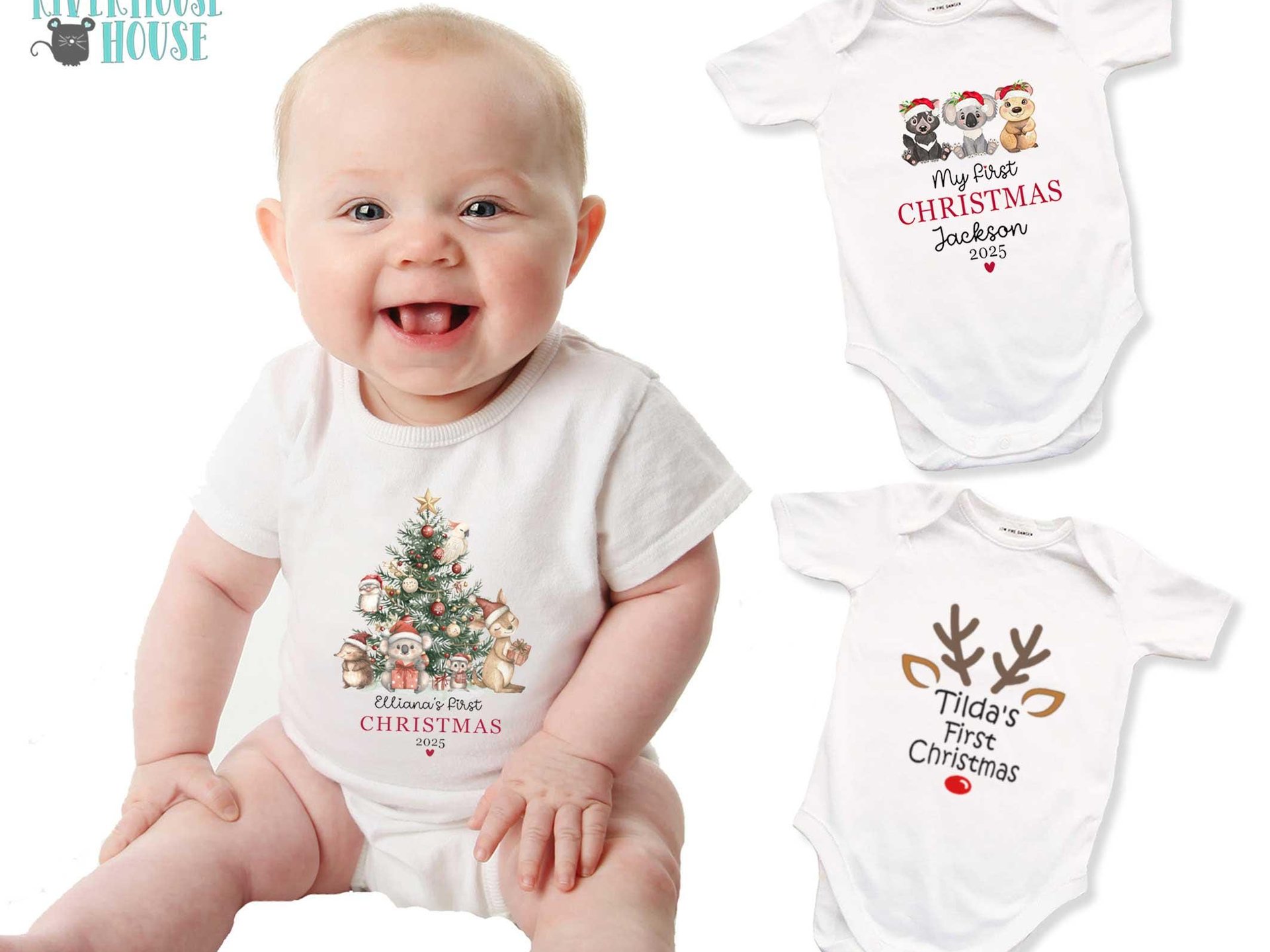 Aussie Animals First Christmas Personalised Baby Bodysuit