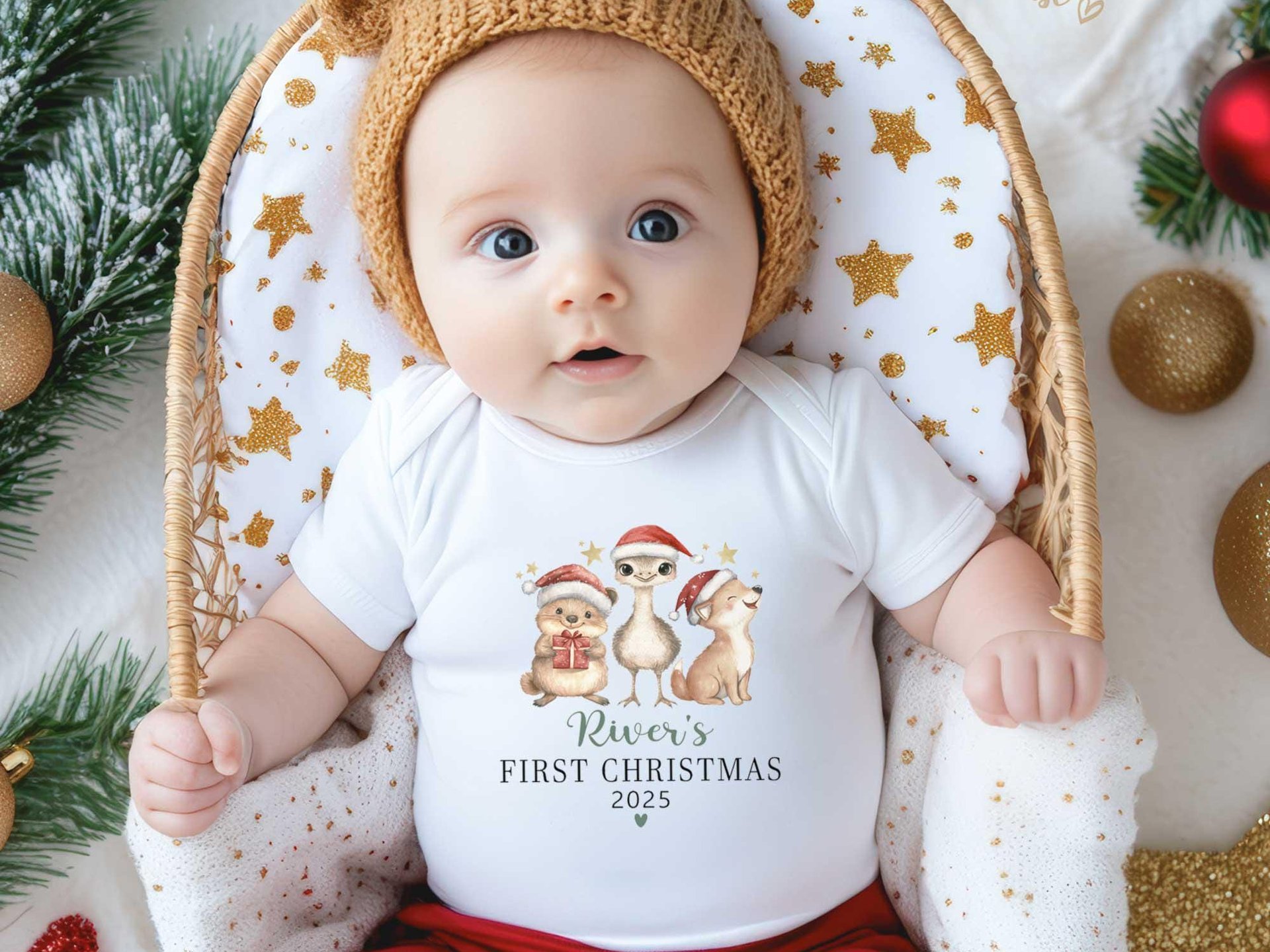 First Aussie Christmas Animals Personalised Baby Bodysuit