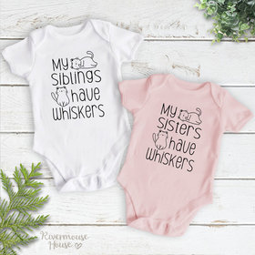 Cat baby bodysuit, My siblings have whiskers, Customised to suit Brother & Sister fur siblings