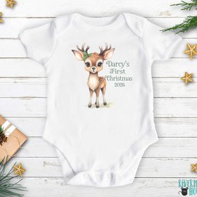 First Christmas baby reindeer personalised bodysuit 2025