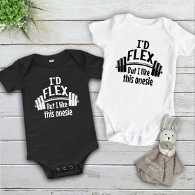 Funny Gym Baby Bodysuit, I'd Flex But I Like This Onesie Work Out Romper