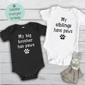 My siblings have paws baby bodysuit personalised to suit your pet family