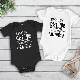 Born to ski with my Daddy snow kids baby bodysuit