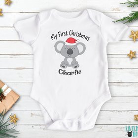 Christmas Koala Personalised Baby Bodysuit, My First Christmas Little Aussie Romper