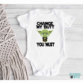 Yoda Baby Bodysuit, Change My Butt You Must, Funny Star Wars Onesie