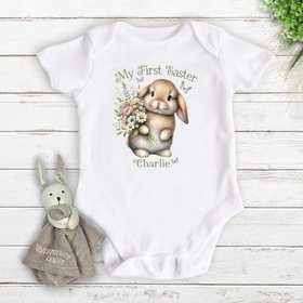 My first Easter bunny baby bodysuit, Personalised name little rabbit romper