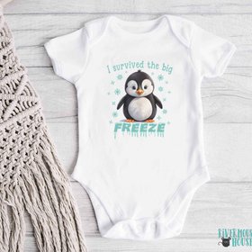 IVF Baby Penguin, I survived the big breeze funny bodysuit, Size newborn to toddler romper, Australian kids gift