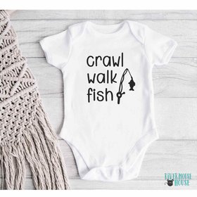 Fishing baby bodysuit, Crawl Walk Fish, Australian sizes newborn to toddler