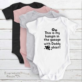 Personalised Mechanic Baby Bodysuit, Hanging in the Garage with Daddy, Aussie Car and Motorcycle Gift
