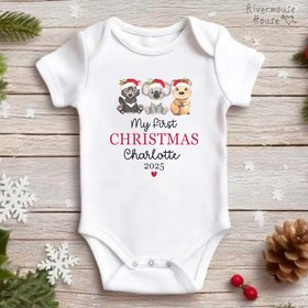 Personalised Aussie Animals My First Christmas Baby Bodysuit