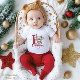 1st Christmas Personalised Koala Baby Bodysuit, Custom Name + Year